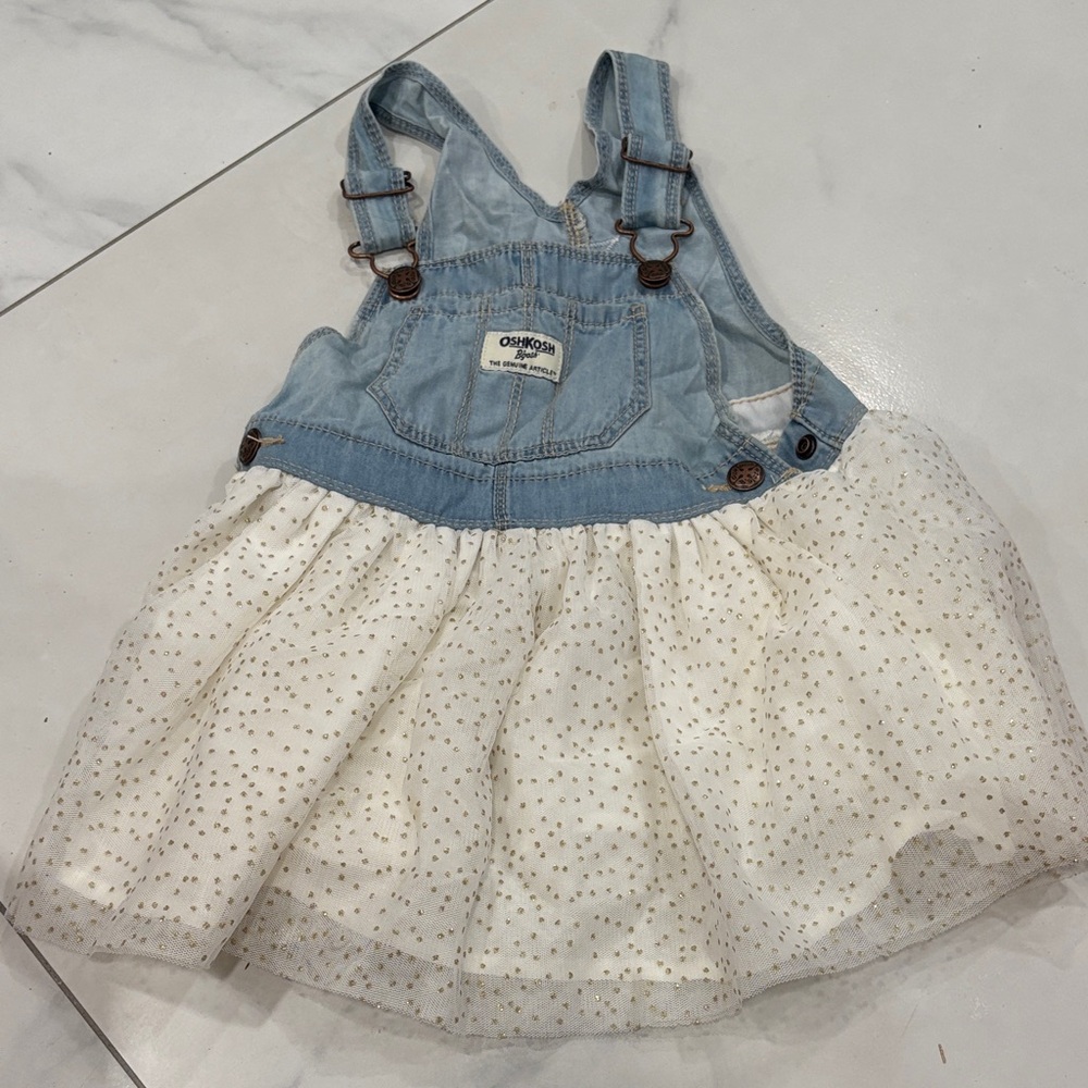 OshKosh B'gosh Blue Denim Dress with Gold Dotted Tulle